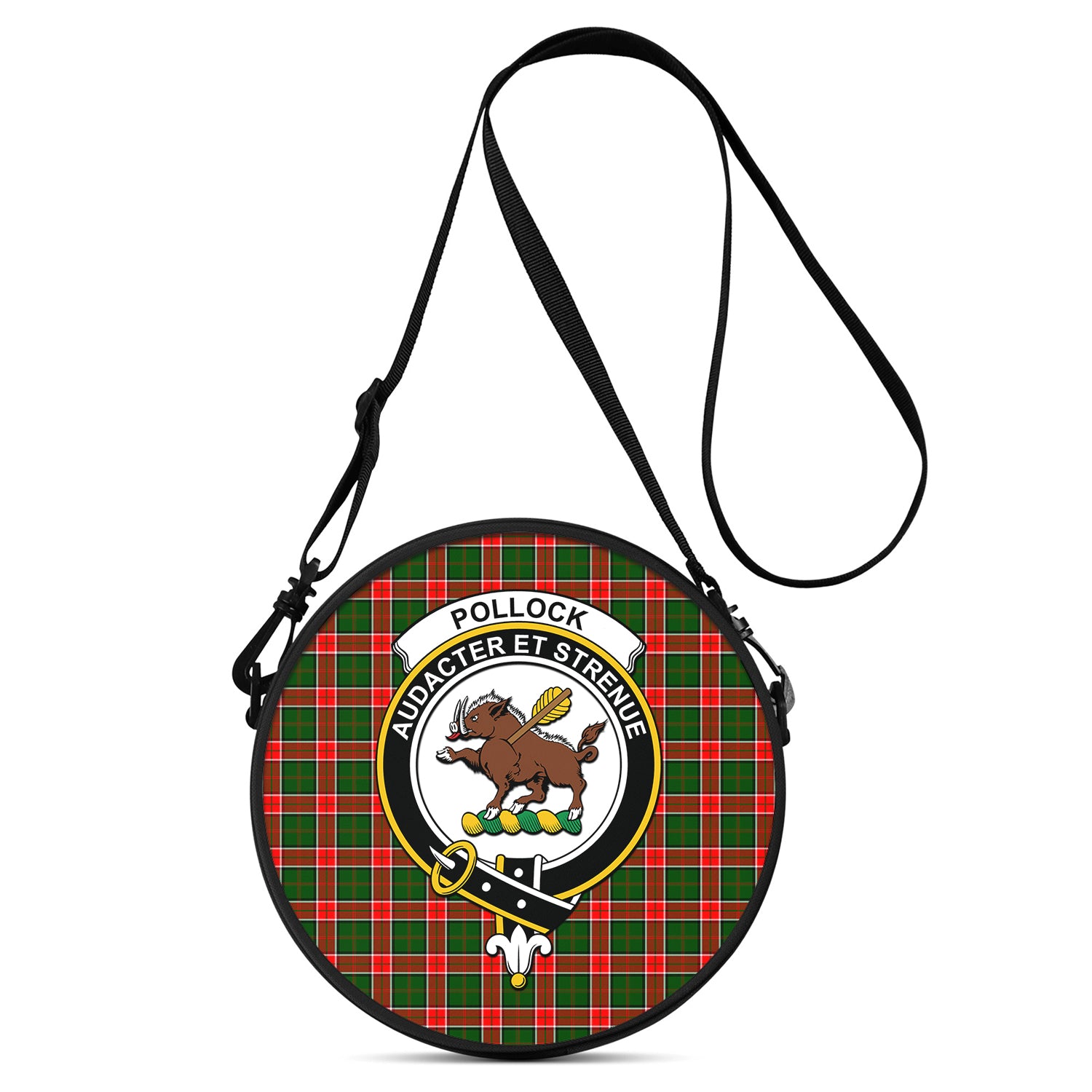 Pollock Tartan Round Satchel Bags with Family Crest One Size 9*9*2.7 inch - Tartan Vibes Clothing