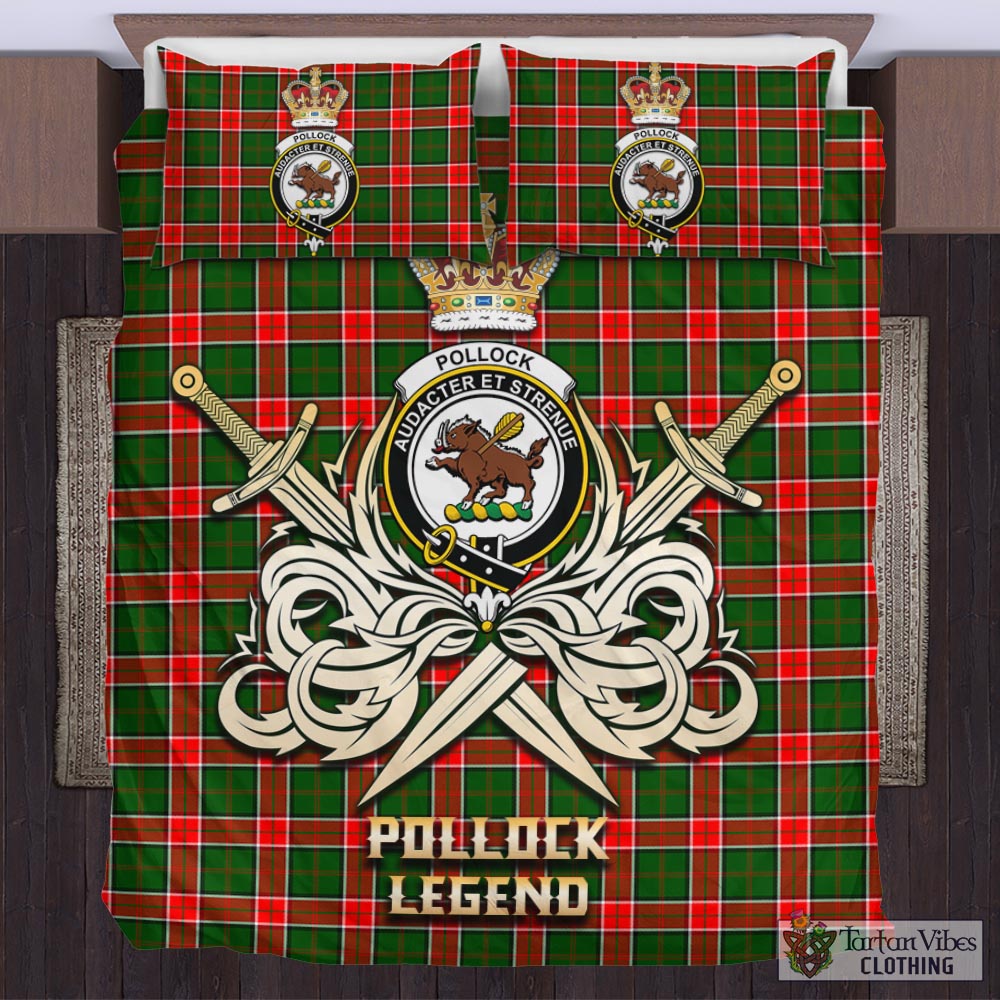 Tartan Vibes Clothing Pollock Modern Tartan Bedding Set with Clan Crest and the Golden Sword of Courageous Legacy