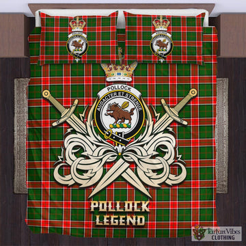 Pollock Modern Tartan Bedding Set with Clan Crest and the Golden Sword of Courageous Legacy
