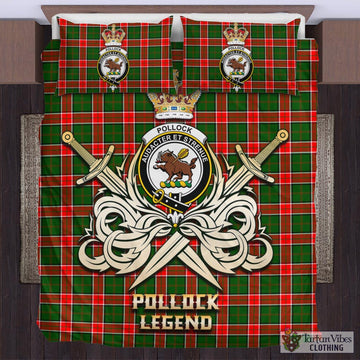 Tartan Vibes Clothing Pollock Modern Tartan Bedding Set with Clan Crest and the Golden Sword of Courageous Legacy