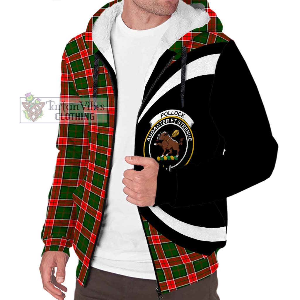 Pollock Tartan Sherpa Hoodie with Family Crest Circle Style Unisex S - Tartan Vibes Clothing