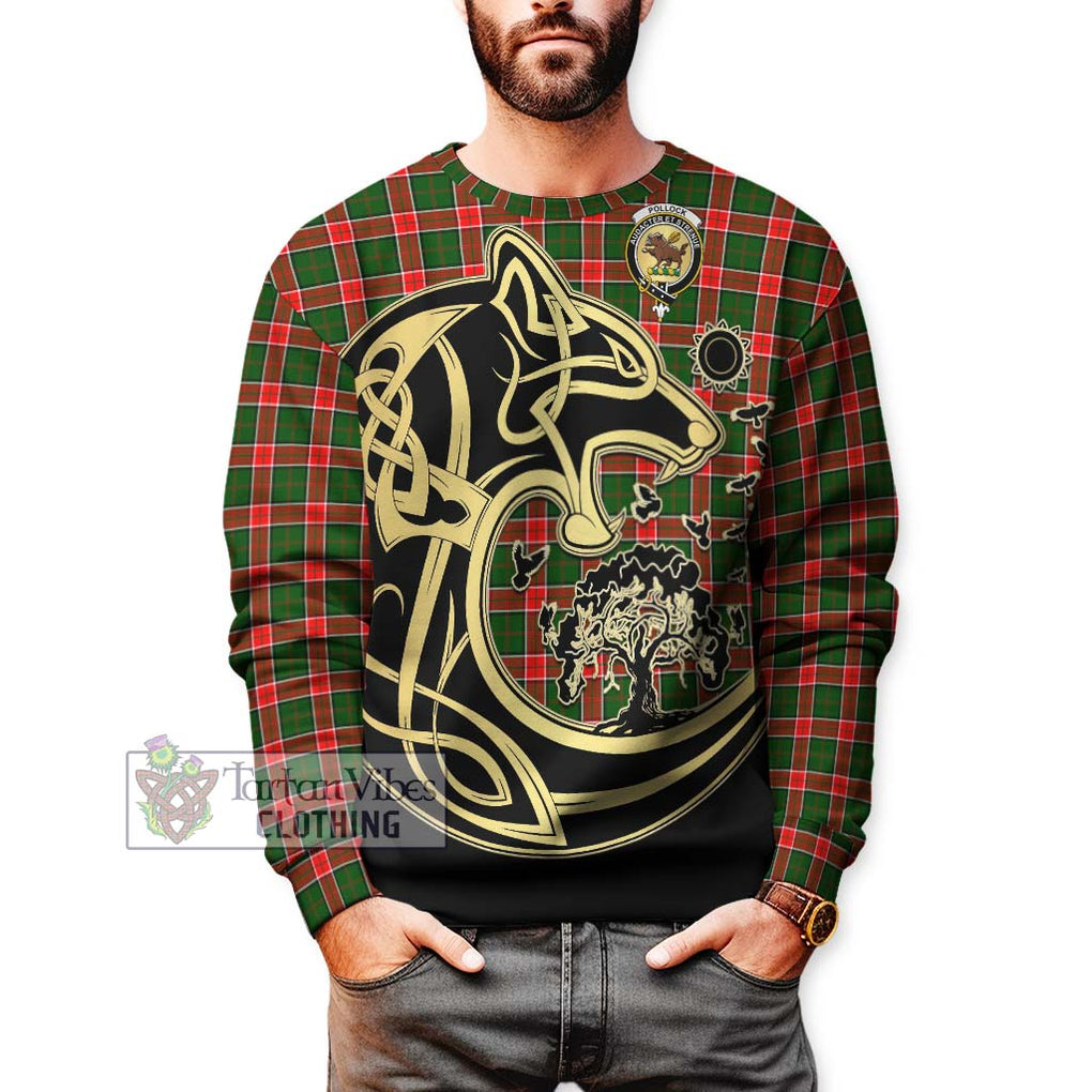 Pollock Tartan Sweatshirt with Family Crest Celtic Wolf Style Unisex - Tartan Vibes Clothing