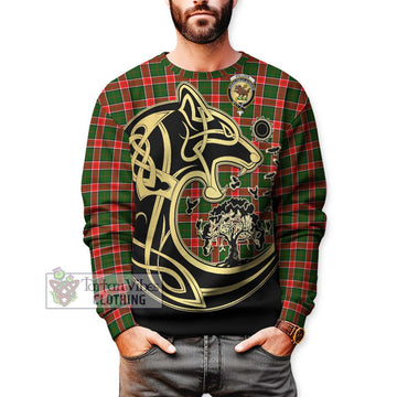 Pollock Tartan Sweatshirt with Family Crest Celtic Wolf Style Unisex - Tartan Vibes Clothing
