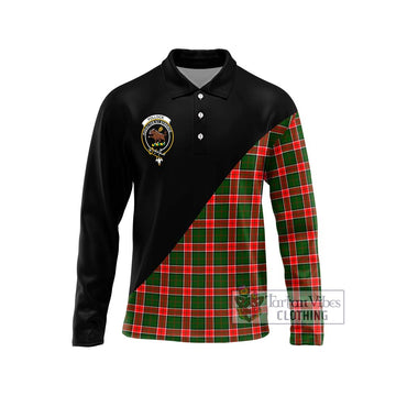 Pollock Tartan Long Sleeve Polo Shirt with Family Crest and Military Logo Style Unisex - Tartan Vibes Clothing