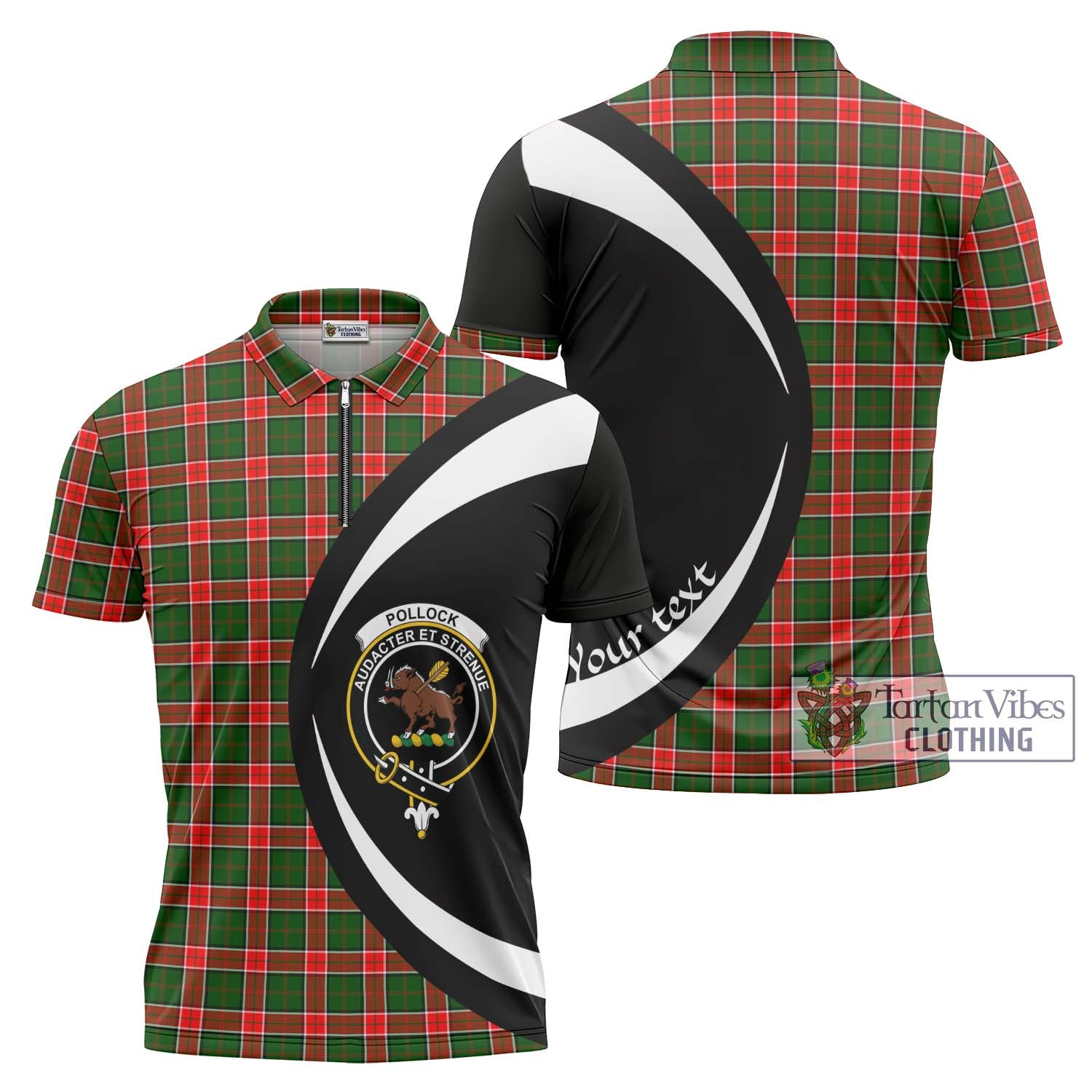 Pollock Tartan Zipper Polo Shirt with Family Crest Circle Style Unisex - Tartan Vibes Clothing