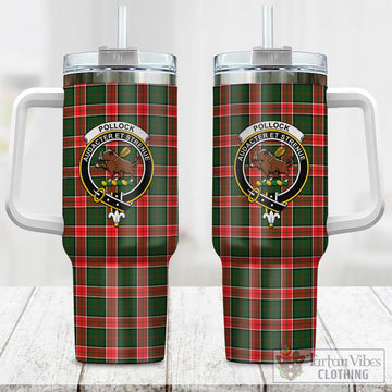 Pollock Modern Tartan and Family Crest Tumbler with Handle
