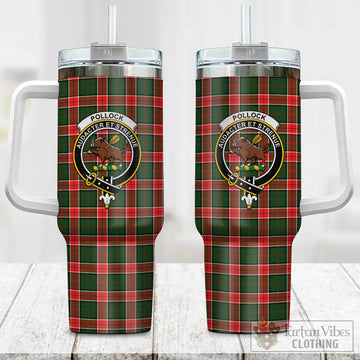 Pollock Tartan Tumbler with Handle with Family Crest One Size 40 OZ - Tartan Vibes Clothing