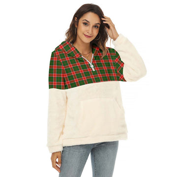 Pollock Tartan Half Style Women's Borg Fleece Hoodie with Half Zip Female - Tartan Vibes Clothing