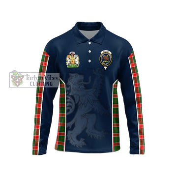 Pollock Tartan Long Sleeve Polo Shirt with Family Crest and Lion Rampant Vibes Sport Style Unisex - Tartan Vibes Clothing