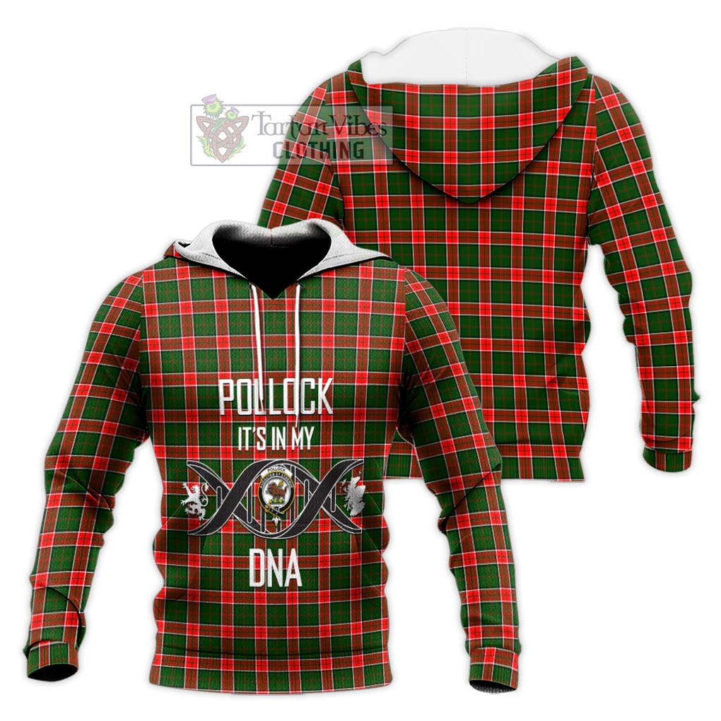 Pollock Tartan Knitted Hoodie with Family Crest DNA In Me Style Unisex Knitted Pullover Hoodie - Tartan Vibes Clothing