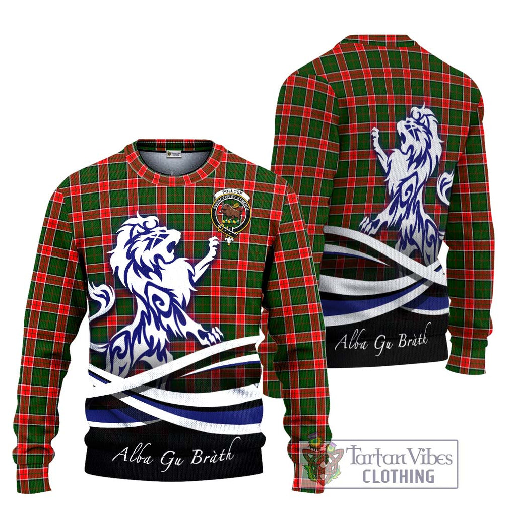 Pollock Tartan Ugly Sweater with Alba Gu Brath Regal Lion Emblem Unisex - Tartan Vibes Clothing