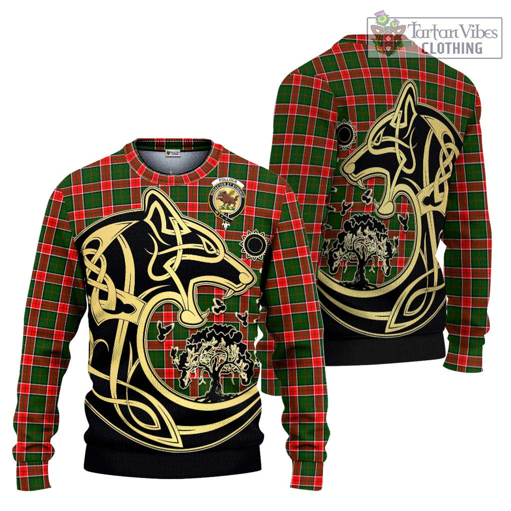 Pollock Tartan Ugly Sweater with Family Crest Celtic Wolf Style Unisex - Tartan Vibes Clothing