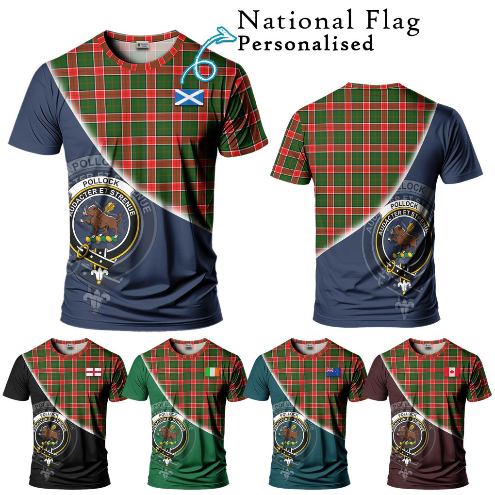 Pollock Tartan T-Shirt with Personalised National Flag and Family Crest Half Style Kid's Shirt - Tartan Vibes Clothing