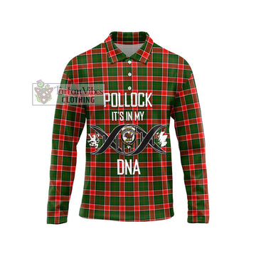 Pollock Tartan Long Sleeve Polo Shirt with Family Crest DNA In Me Style Unisex - Tartan Vibes Clothing