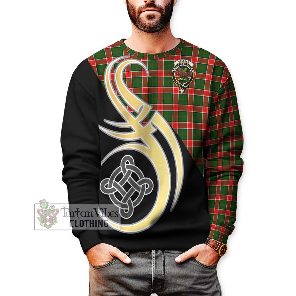 Pollock Tartan Sweatshirt with Family Crest and Celtic Symbol Style Unisex - Tartan Vibes Clothing