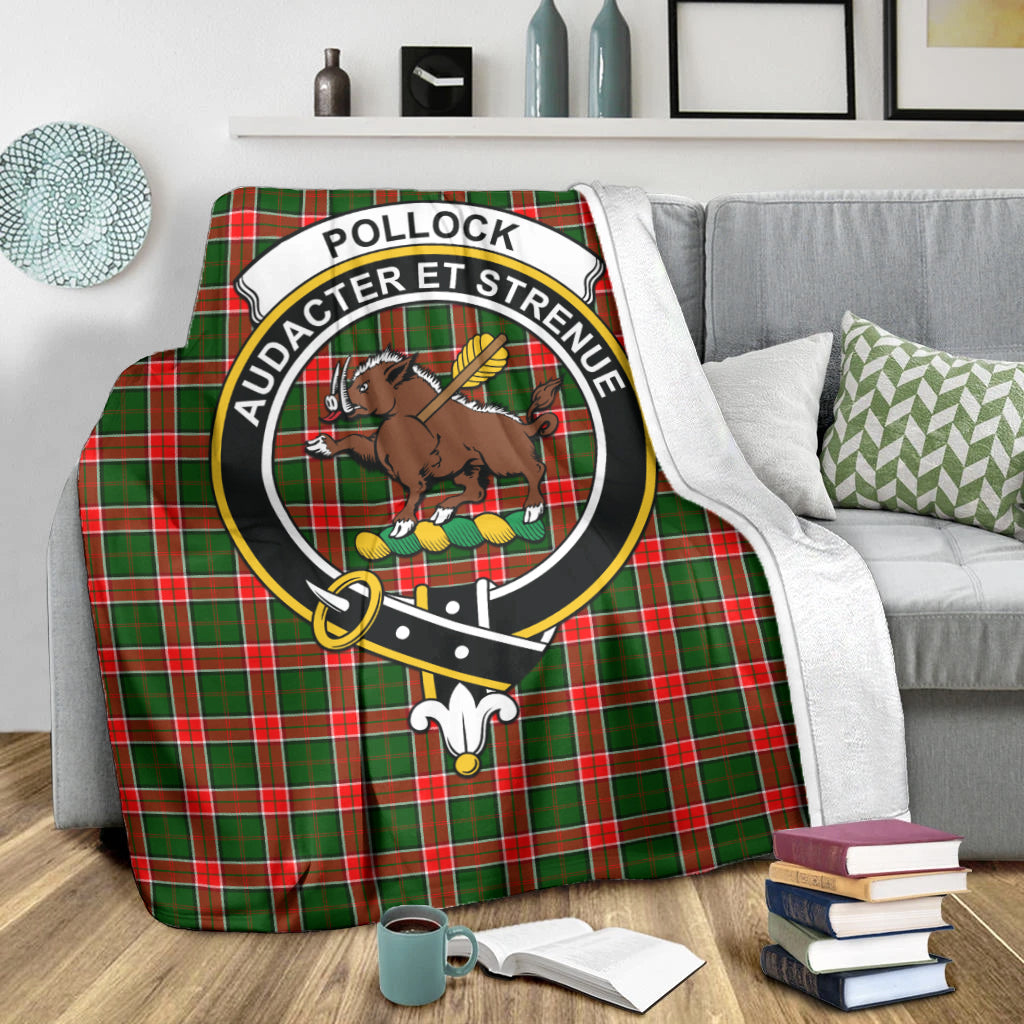 Pollock Tartan Blanket with Family Crest X-Large 59 x 79 inches 150 x 200 cm - Tartan Vibes Clothing