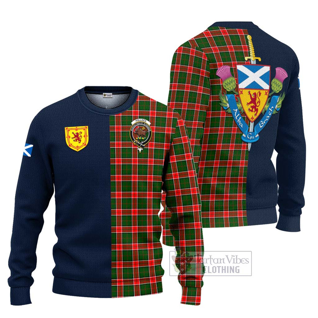 Pollock Tartan Ugly Sweater Alba with Scottish Lion Royal Arm Half Style Unisex - Tartan Vibes Clothing