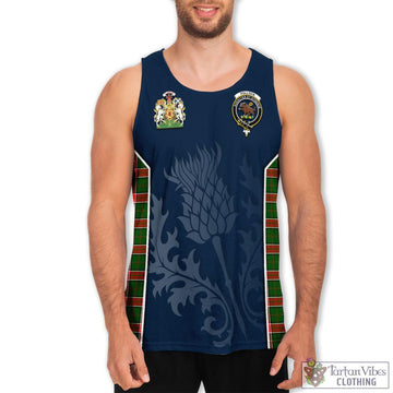 Pollock Modern Tartan Men's Tanks Top with Family Crest and Scottish Thistle Vibes Sport Style