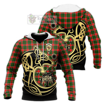 Pollock Tartan Knitted Hoodie with Family Crest Celtic Wolf Style Unisex Knitted Pullover Hoodie - Tartan Vibes Clothing