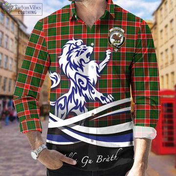 Pollock Tartan Long Sleeve Button Up Shirt with Alba Gu Brath Regal Lion Emblem Men's Shirt - Tartan Vibes Clothing