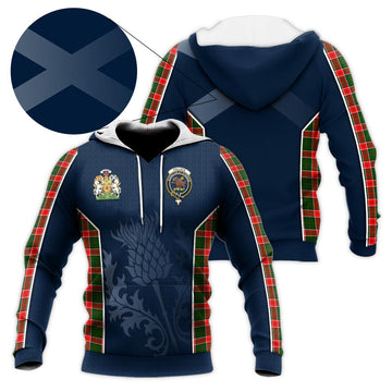 Pollock Tartan Knitted Hoodie with Family Crest and Scottish Thistle Vibes Sport Style Unisex - Tartan Vibes Clothing
