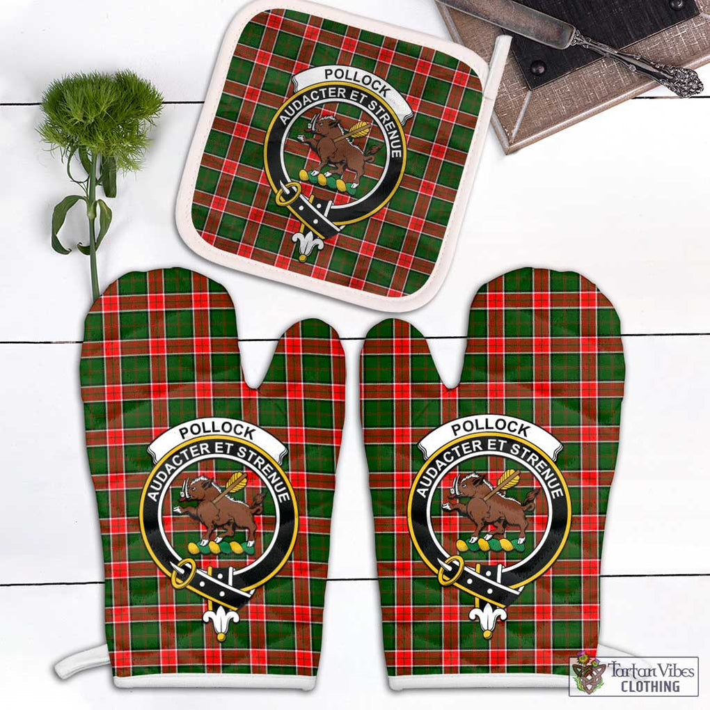 Pollock Tartan Combo Oven Mitt & Pot-Holder with Family Crest Combo 2 Oven Mitt & 1 Pot-Holder Black - Tartan Vibes Clothing