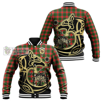 Pollock Tartan Baseball Jacket with Family Crest Celtic Wolf Style Unisex - Tartan Vibes Clothing
