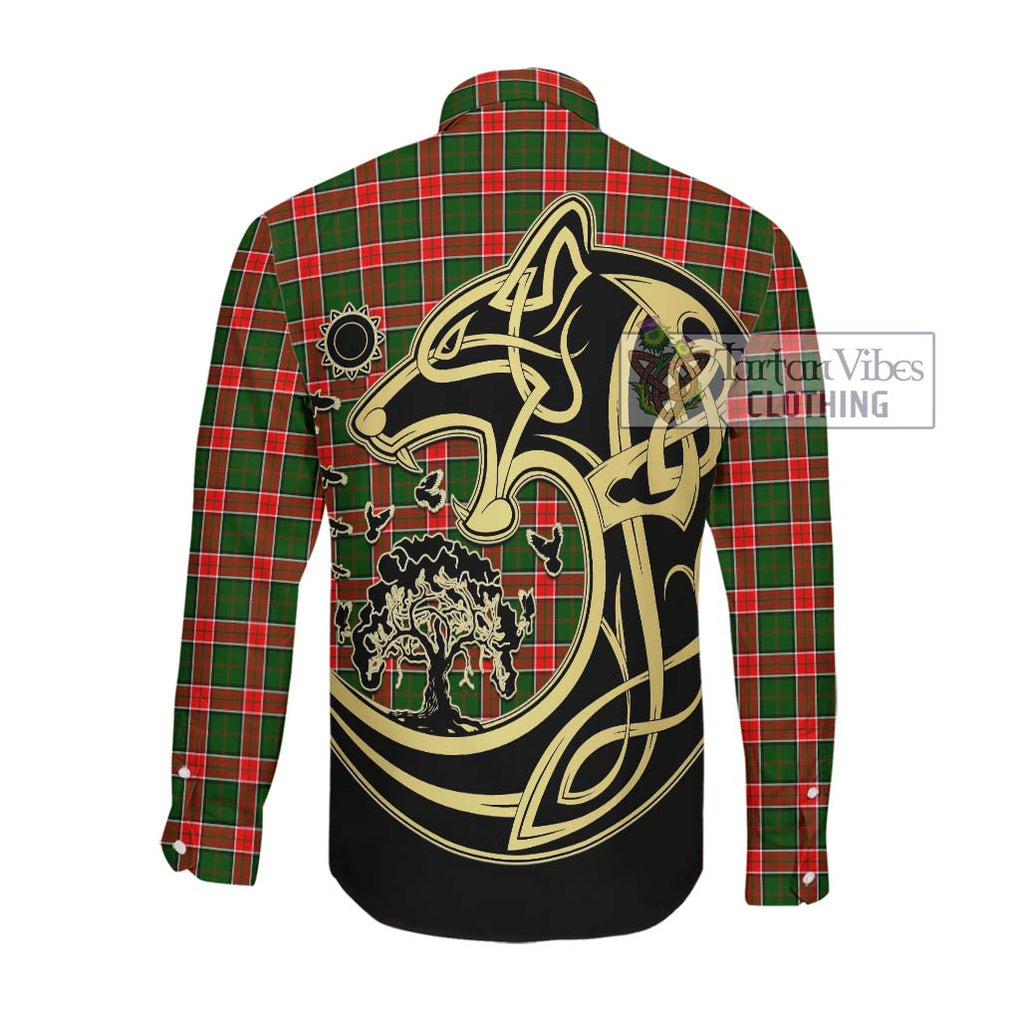 Pollock Tartan Long Sleeve Button Shirt with Family Crest Celtic Wolf Style Men's Shirt - Tartan Vibes Clothing