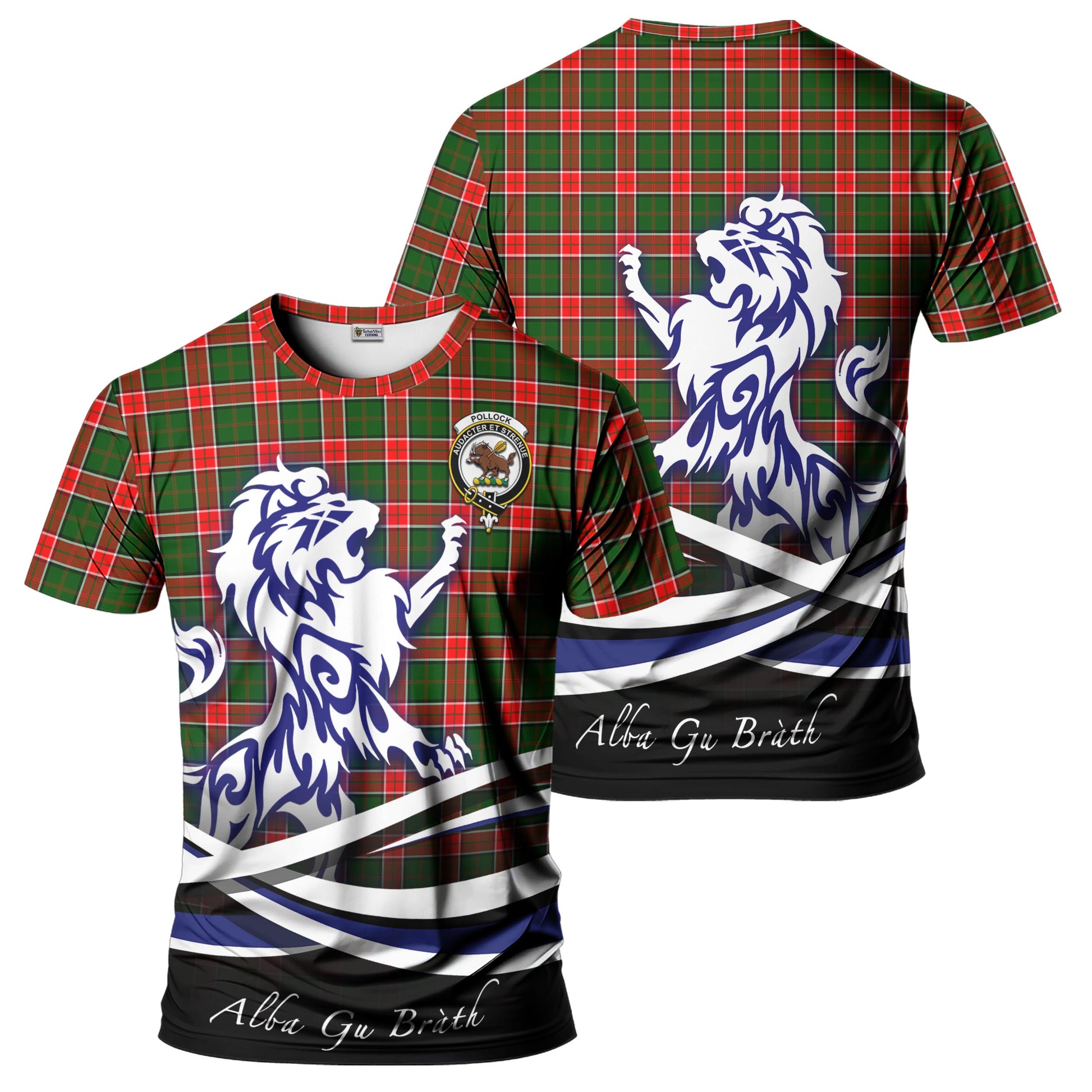 Pollock Tartan T-Shirt with Alba Gu Brath Regal Lion Emblem - Tartan Vibes Clothing