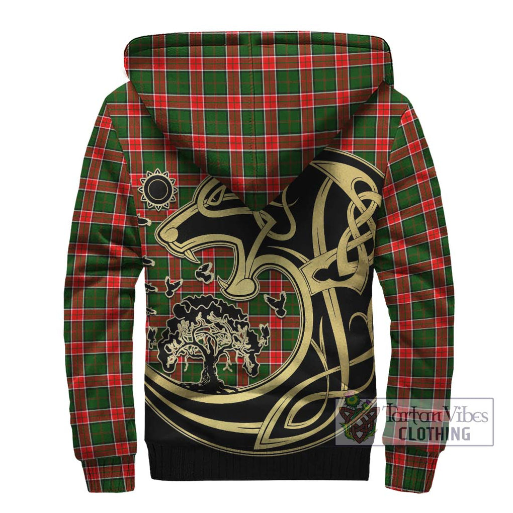 Pollock Tartan Sherpa Hoodie with Family Crest Celtic Wolf Style - Tartan Vibes Clothing
