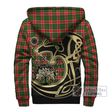 Pollock Tartan Sherpa Hoodie with Family Crest Celtic Wolf Style - Tartan Vibes Clothing