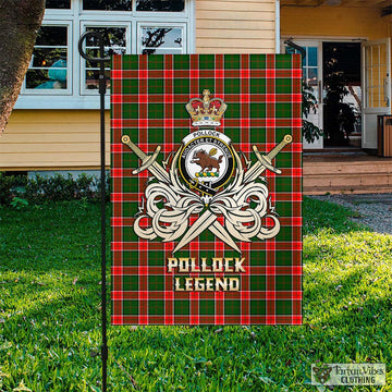 Pollock Tartan Garden Flag with Clan Crest and the Golden Sword of Courageous Legacy