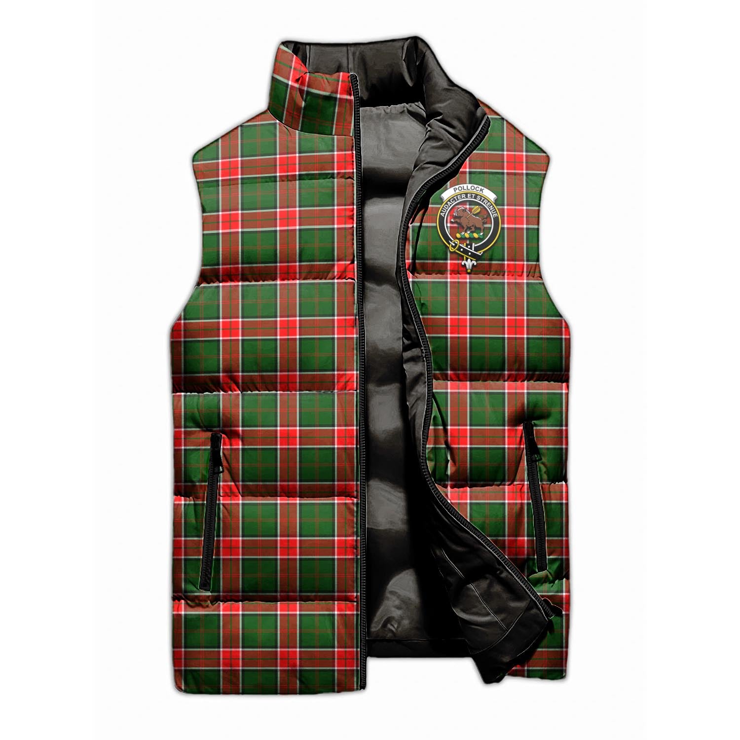 Pollock Tartan Sleeveless Puffer Jacket with Family Crest - Tartan Vibes Clothing