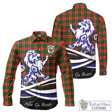 Pollock Tartan Long Sleeve Button Up Shirt with Alba Gu Brath Regal Lion Emblem - Tartan Vibes Clothing