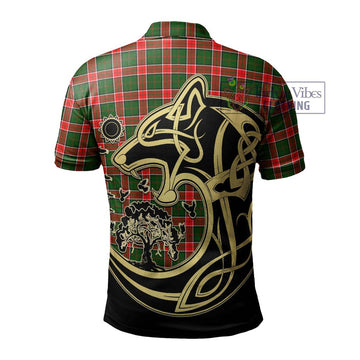 Pollock Tartan Polo Shirt with Family Crest Celtic Wolf Style - Tartan Vibes Clothing