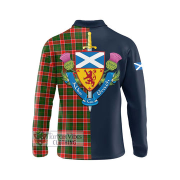 Pollock Tartan Long Sleeve Polo Shirt Alba with Scottish Lion Royal Arm Half Style - Tartan Vibes Clothing