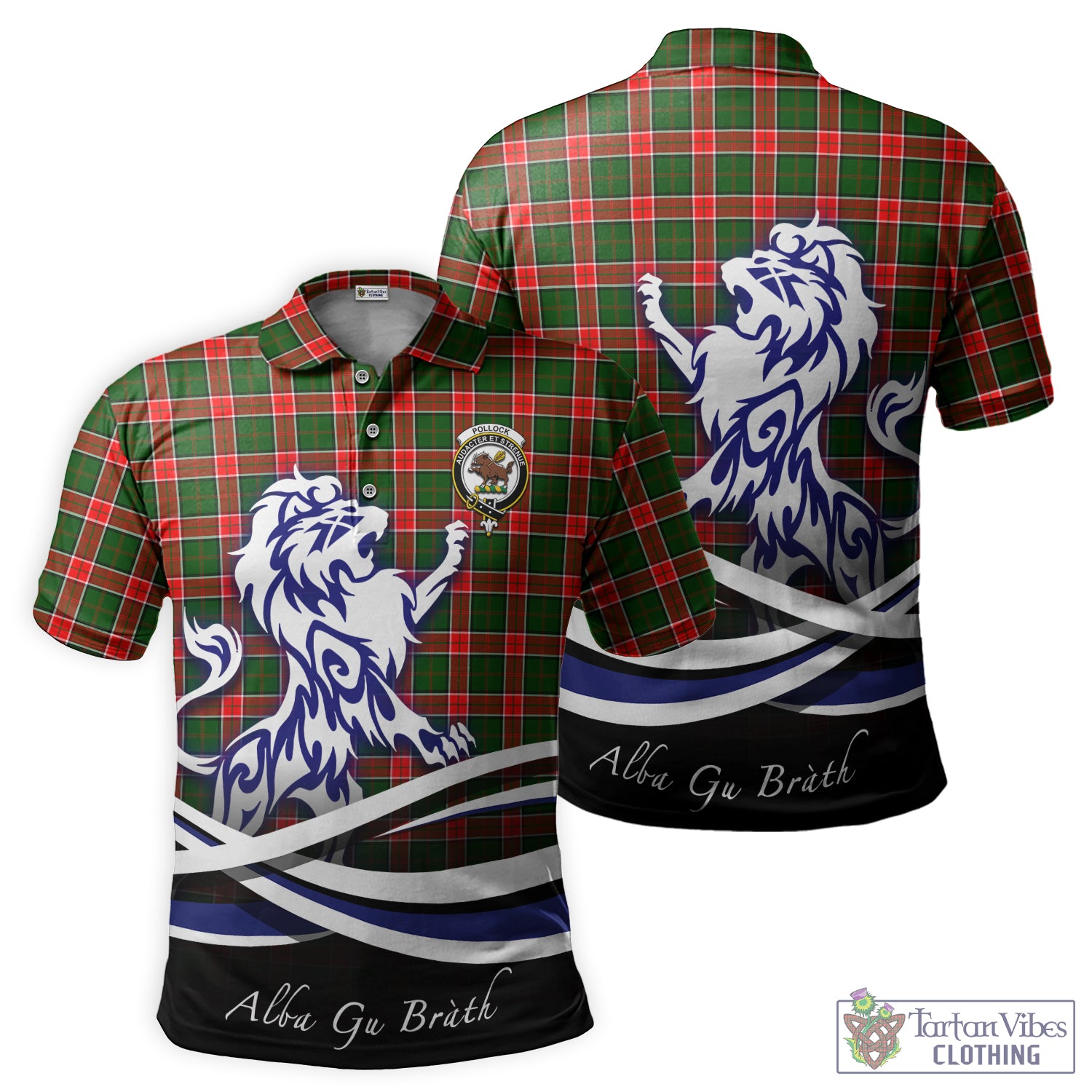 Pollock Tartan Polo Shirt with Alba Gu Brath Regal Lion Emblem - Tartan Vibes Clothing