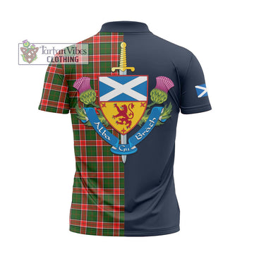 Pollock Tartan Zipper Polo Shirt Alba with Scottish Lion Royal Arm Half Style - Tartan Vibes Clothing