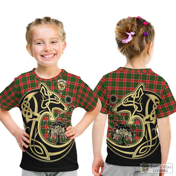 Pollock Tartan Kid T-Shirt with Family Crest Celtic Wolf Style - Tartan Vibes Clothing
