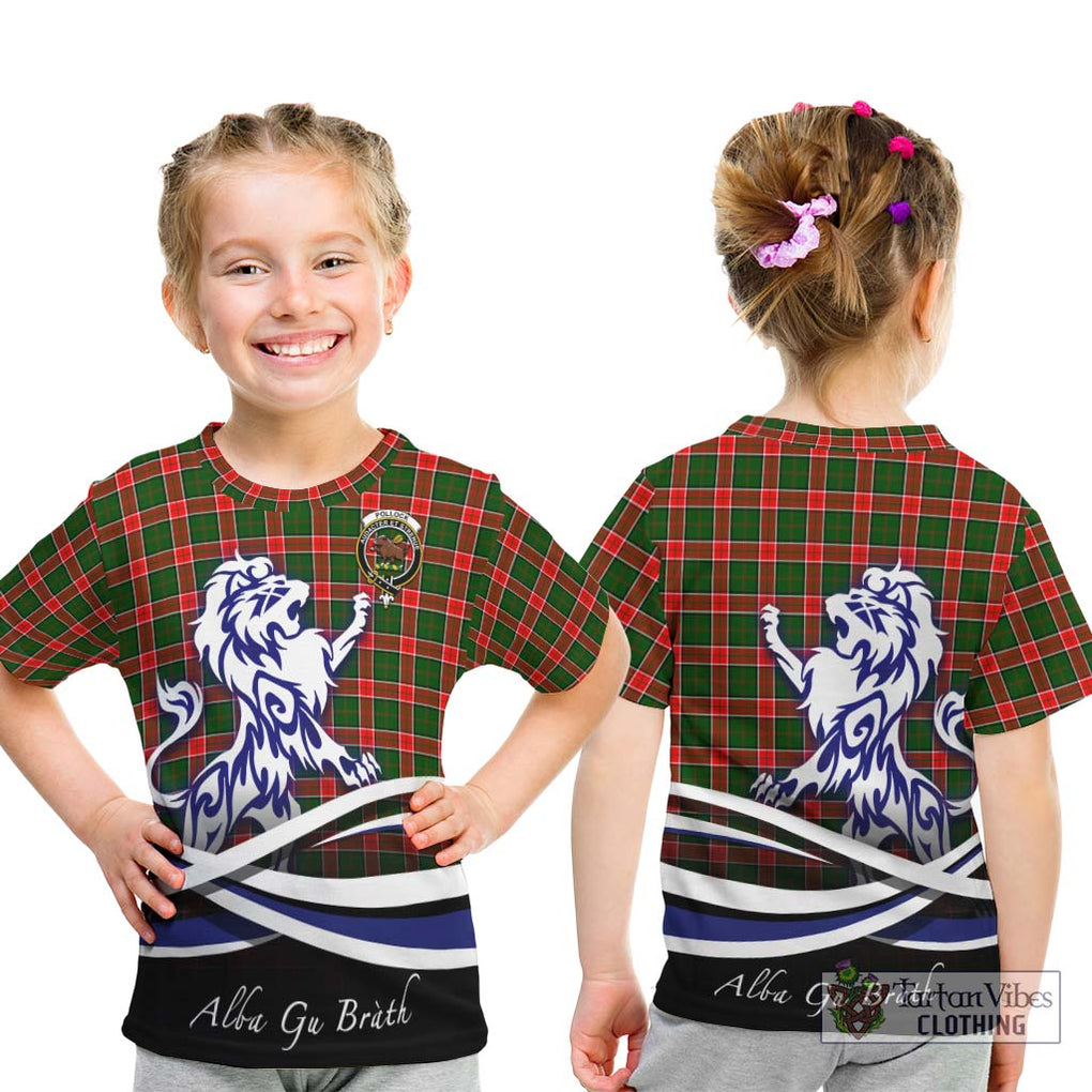 Pollock Tartan Kid T-Shirt with Alba Gu Brath Regal Lion Emblem - Tartan Vibes Clothing