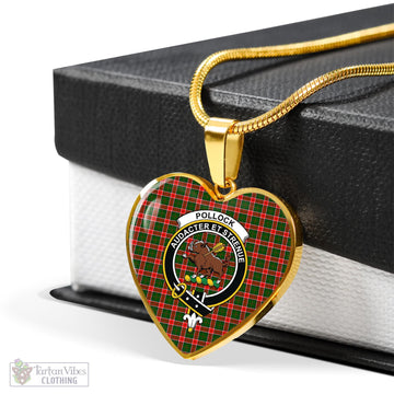 Pollock Modern Tartan Heart Necklace with Family Crest