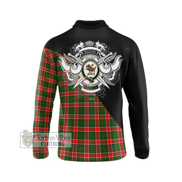 Pollock Tartan Long Sleeve Polo Shirt with Family Crest and Military Logo Style - Tartan Vibes Clothing