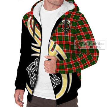 Pollock Tartan Sherpa Hoodie with Family Crest and Celtic Symbol Style - Tartan Vibes Clothing
