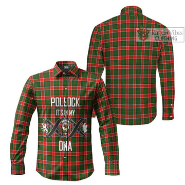 Pollock Tartan Long Sleeve Button Shirt with Family Crest DNA In Me Style Men's Shirt - Tartanvibesclothing Shop