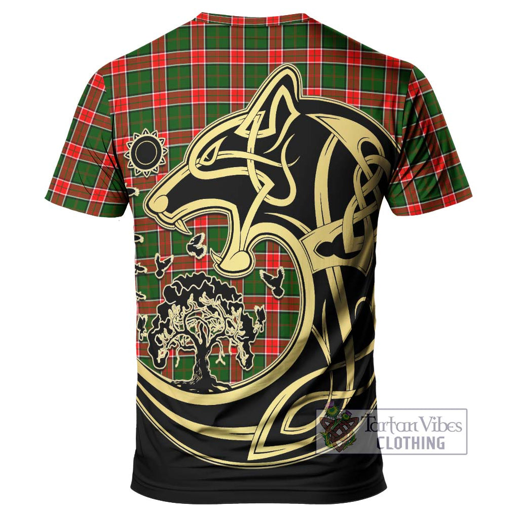 Pollock Tartan T-Shirt with Family Crest Celtic Wolf Style - Tartan Vibes Clothing