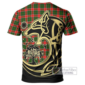 Pollock Tartan T-Shirt with Family Crest Celtic Wolf Style - Tartan Vibes Clothing