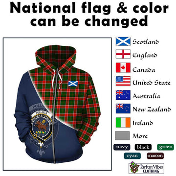 Pollock Tartan Hoodie with Personalised National Flag and Family Crest Half Style - Tartan Vibes Clothing