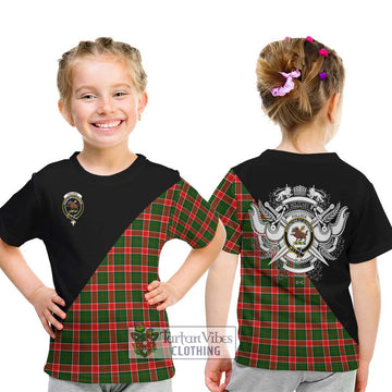 Pollock Tartan Kid T-Shirt with Family Crest and Military Logo Style - Tartan Vibes Clothing