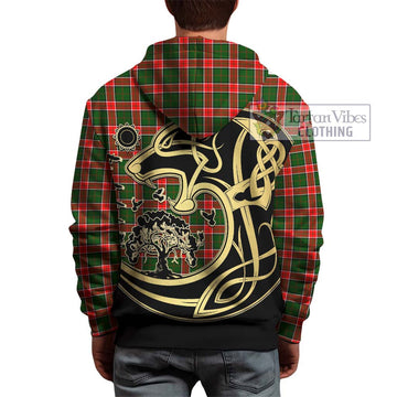 Pollock Tartan Hoodie with Family Crest Celtic Wolf Style - Tartan Vibes Clothing
