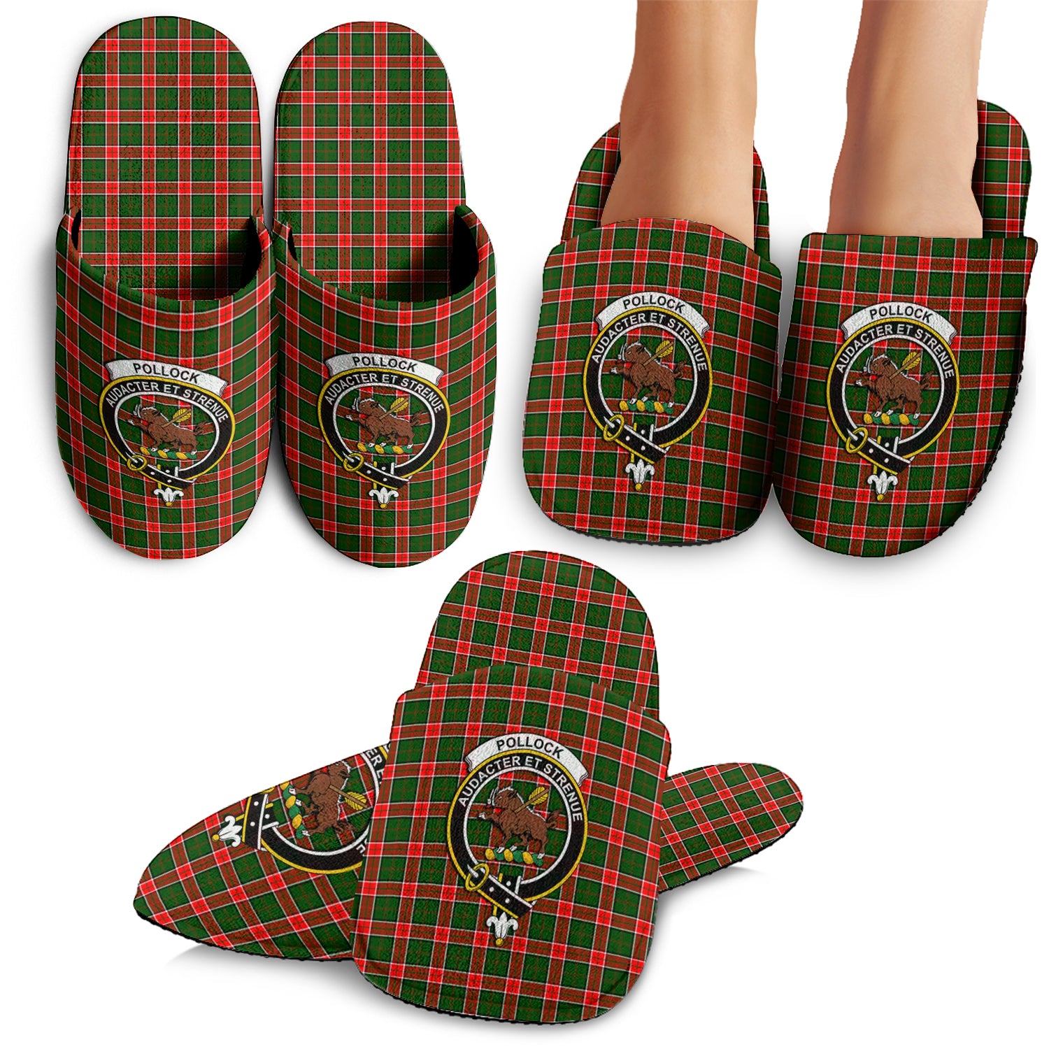 Pollock Tartan Home Slippers with Family Crest - Tartan Vibes Clothing